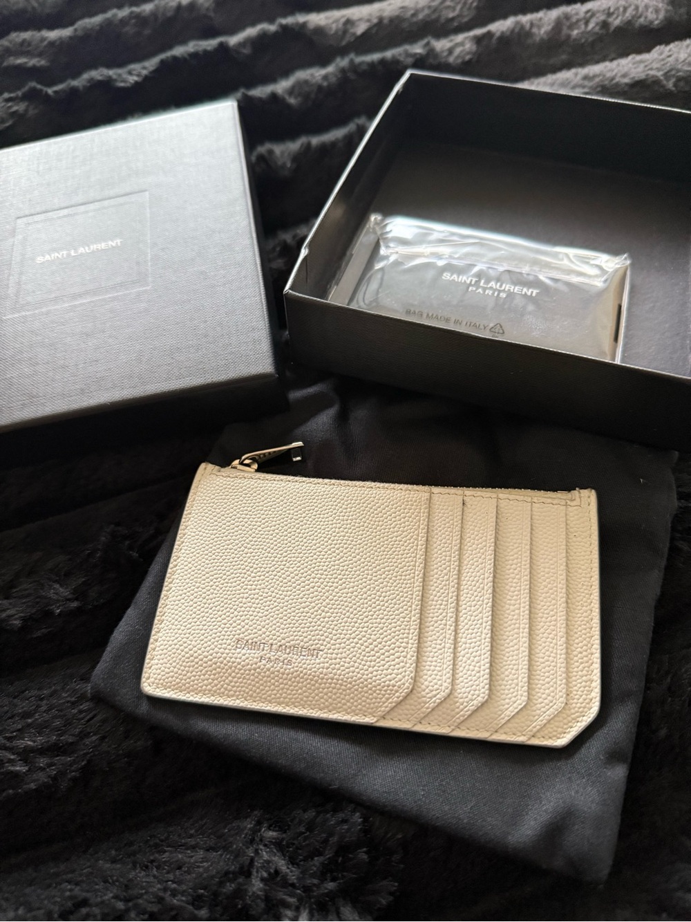 Saint Laurent Pebbled Leather Fragments Zipped Card Case - Picture 2 of 4